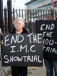 Maura McCrory, whose son is one of the four men facing charges arising out of the alleged abduction of Belfastman Bobby Tohill, is pictured at a picket outside Belfast High Court