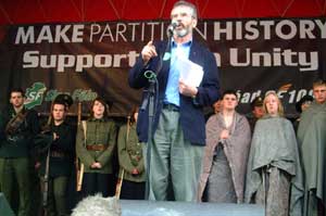Gerry Adams MP addresses the crowd at the National Rally