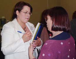 Fermanagh/South Tyrone MP, Michelle Gildernew talks to Sinn Féin Director of Publicity Dawn Doyle