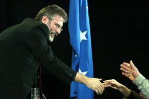 Gerry Adams shakes the hands of well wishers at the Ard Fheis