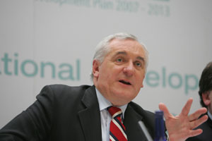 Bertie Ahern at a press conference after the launch of the National Development Plan