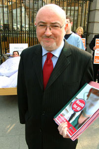 Caomhghín Ó Caoláin TD at a Sinn Féin healthcare protest outside Leinster House on Tuesday