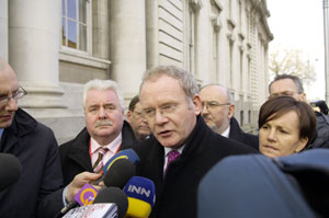 Martin McGuinness speaking to the Press