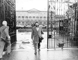 Sinn Féin Donegal County Councillor Eddie Fullerton leaving Leinster House, Dublin, after Ministers refused to meet him in 1984
