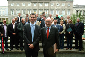 Pearse Doherty with Sinn Féin TD’s and Councillors outside Leinster House on the day they voted in the Seanad election