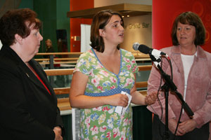 Alice Harper, daughter of Danny Taggart, Andree Murphy, Relatives for Justice and Briege Voyle, daughter of Joan Connolly, at the launch of the photo exhibition of the Ballymurphy families in Grand Opera House, Belfast.