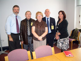 MEETING: Sinn Féin's Gerry Adams and Jennifer McCann with the parents and uncle of Damien Walsh