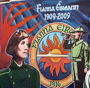 ANNIVERSARY: Mural in Beechemount Avenue in Belfast celbrating the 100th anniversary of the founding of Fianna Éireann by Constance Markievicz and Bulmer Hobson
