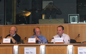 Erik Meijer MEP, Francis Wurtz MEP and Pádraig Mac Lochlainn of Sinn Féin representing the Netherlands, France and Ireland as the three countries which voted against the EU Constitution/Lisbon Treaty open the conference
