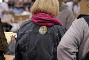 COUNTDOWN: Sinn Féin activists tally in the RDS, Dublin