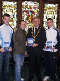 BOOK LAUNCH: Paul Fleming joined members of Ógra Shinn Féin at the launch of a commemorative book to mark the 100th Anniversary of Fianna Éireann