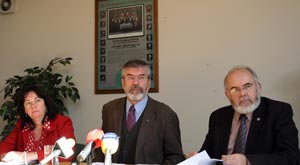 Jennifer McCann, Gerry Adams and Francie Molloy at Sinn Féin Truth Recovery Press Conference
