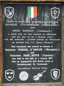 Sabhat & O'Hanlon Monument at Moane's Cross, Fermanagh, to South and O'Hanlo