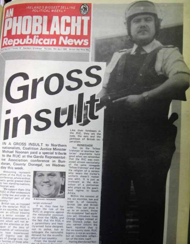 An Phoblacht frontpage April 1985 'Gross Insult'