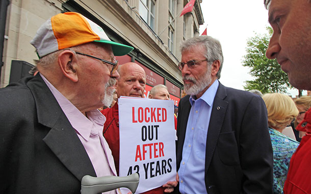 Gerry Adams with Clerys workers