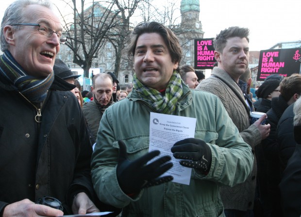 Gerry Kelly & singer Brian Kennedy, Conscience Clause rally Jan 2015