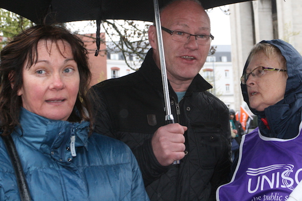 Sinn Féin West Belfast MP Paul Maskey and Junior Minister Jennifer McCann with UNISON official Anne Speed