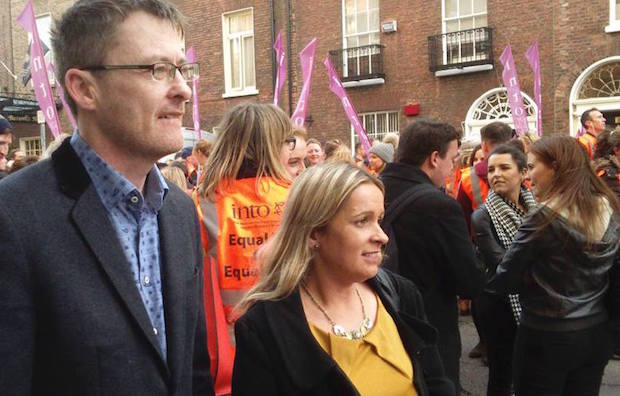 David Cullinane and Sinn Féin Education spokesperson Carol Nolan TD at the teachers’ unions rally