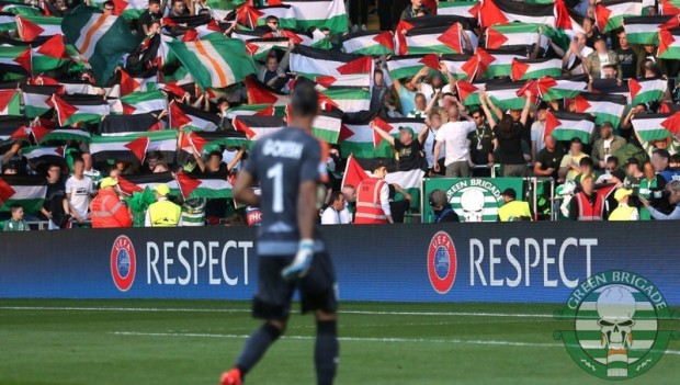 Celtic Green Brigade Palestine flags 2016