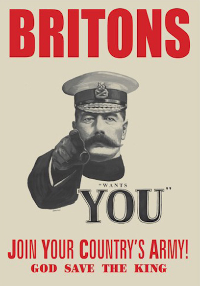 The famous 1914 World War One recruitment poster depicting Lord Kitchener