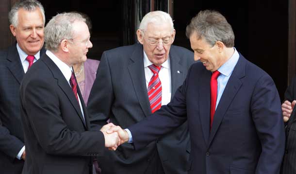 Martin McGuinness meets British Prime Minister Tony Blair at Stormont in 2007