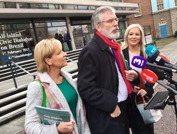 2017 Martina Anderson MEP, Gerry Adams TD and Michelle O’Neill at Dublin Castle