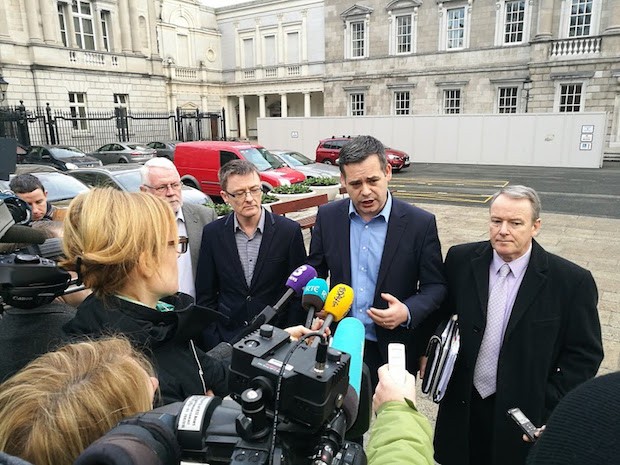 Pearse Doherty with fellow Sinn Féin TDs Martin Ferris, David Cullinane and Brian Stanley