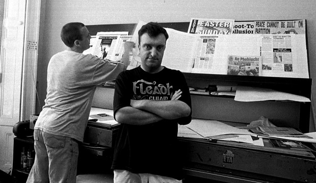 Mícheál Mac Donncha in the ‘An Phoblacht’ office, 1995