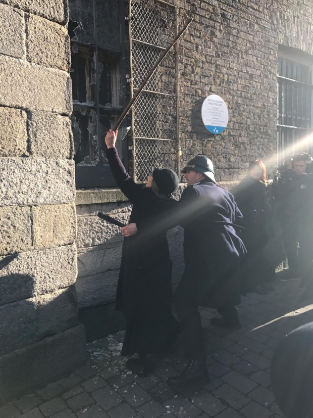 Micheline Sheehy Skeffington re-enacts her grandmother breaking windows in Dublin Castle and her arrest