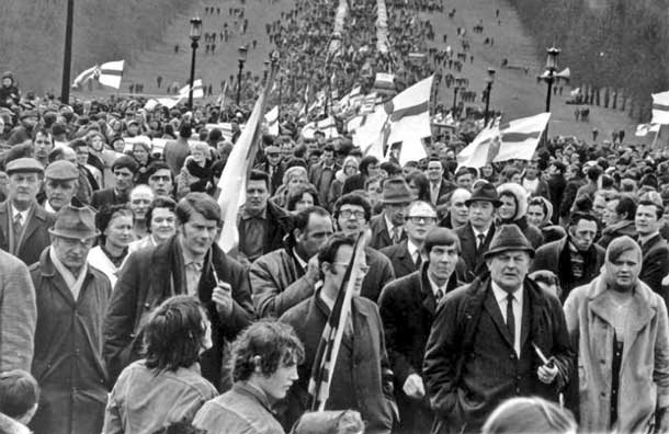 The quasi-fascist Ulster Vanguard movement was led by Bill Craig, a former Unionist Home Affairs Minister, who told a 60,000-strong loyalist mob that ‘if and when the politicians fail us, it may be our job to liquidate the enemy’