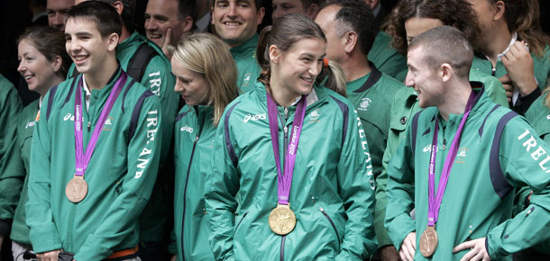 Michael Conlan, Katie Taylor and Paddy Barnes at the Irish Olympic team homecoming event in Dublin