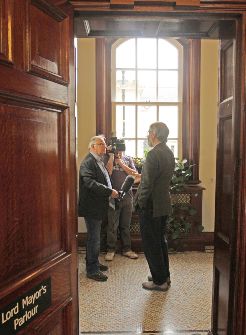 Gerry Adams speaking to media
