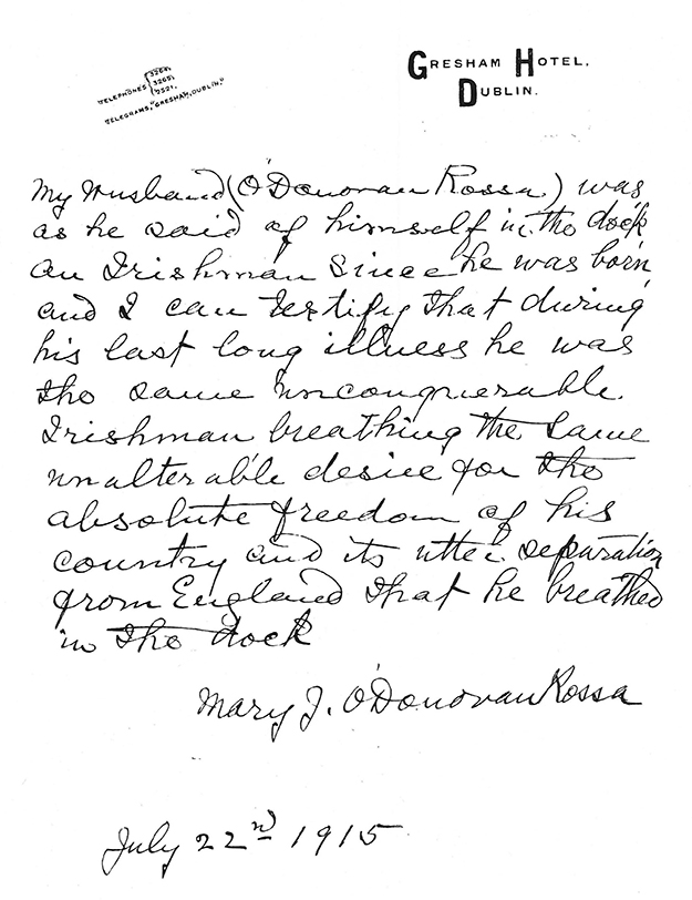 Letter from Mary Jane O'Donovan Rossa