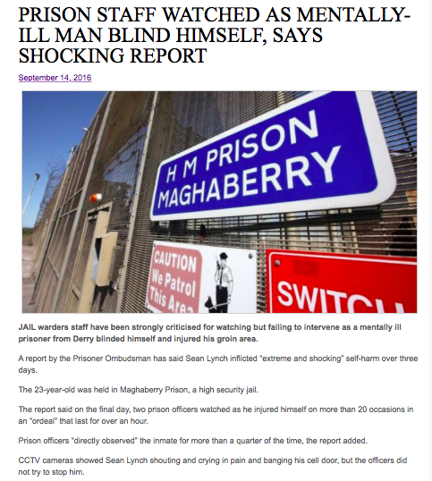 Prisoner Seán Lynch blinded himself in Maghaberry – 2016