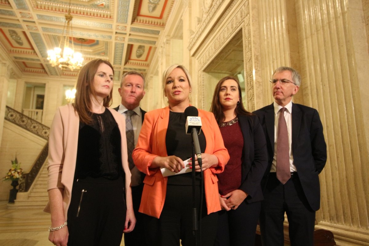 Michelle O'Neill speaking to the media at Stormont this week.