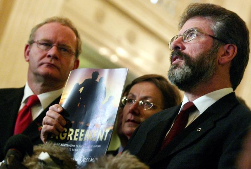 Gerry Adams and Martin McGuinness with the Good Friday Agreement.