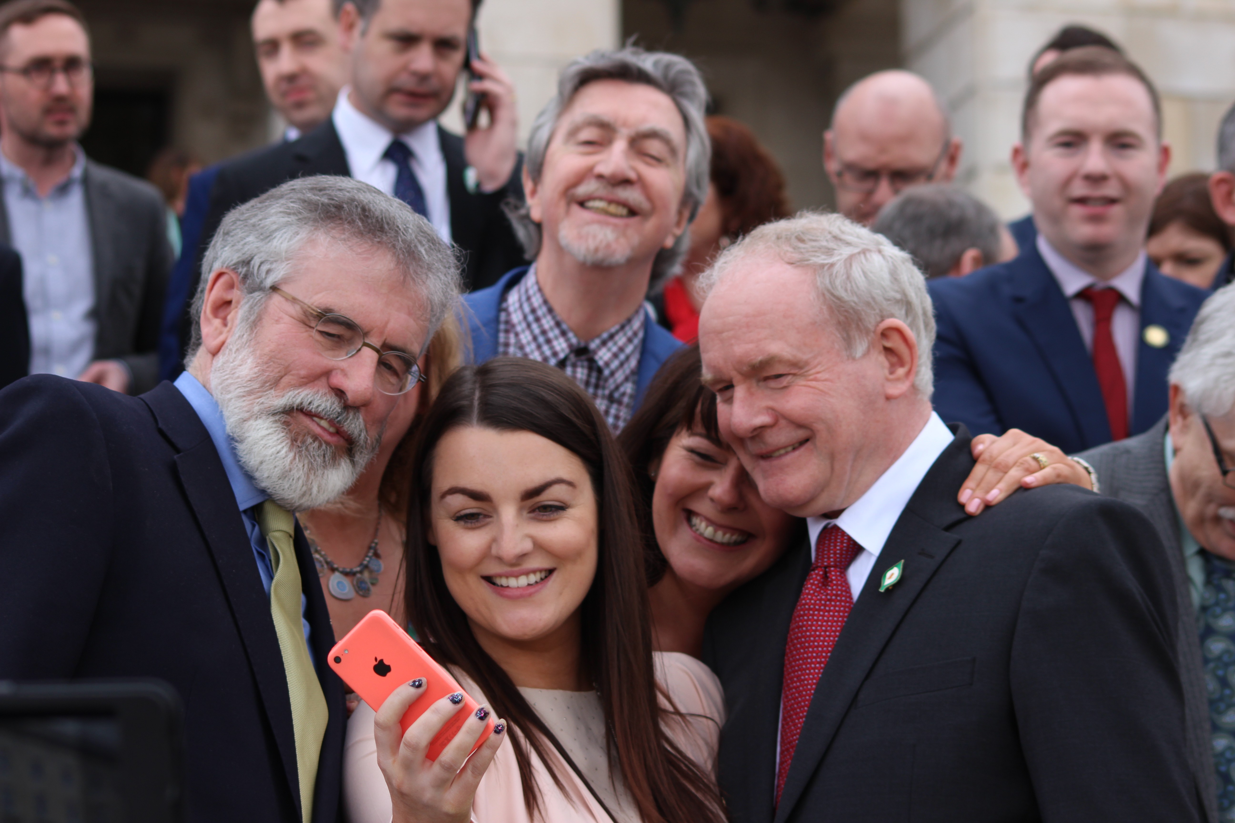 Martin McGuinness poses for a selfie at Stormont.