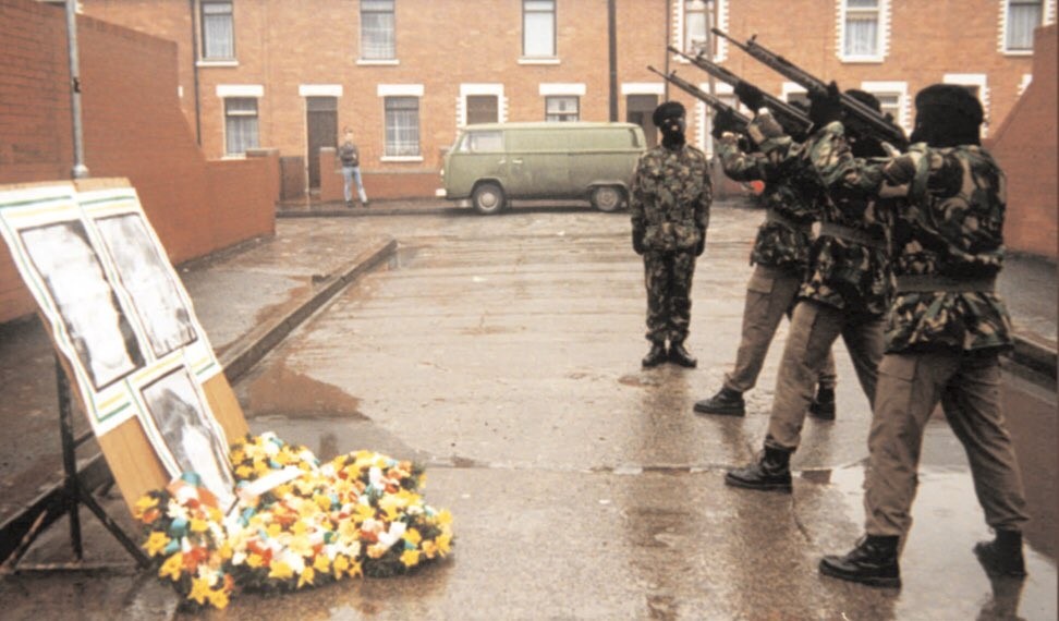 IRA members fire a volley of shots in memory of Seán Savage, Mairead Farrell and Dan McCann.