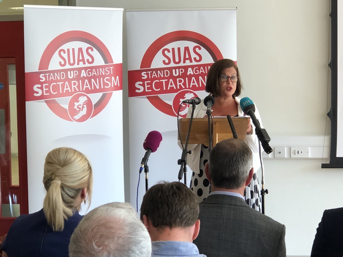 Mary Lou McDonald speaking at the launch of the One Community document.