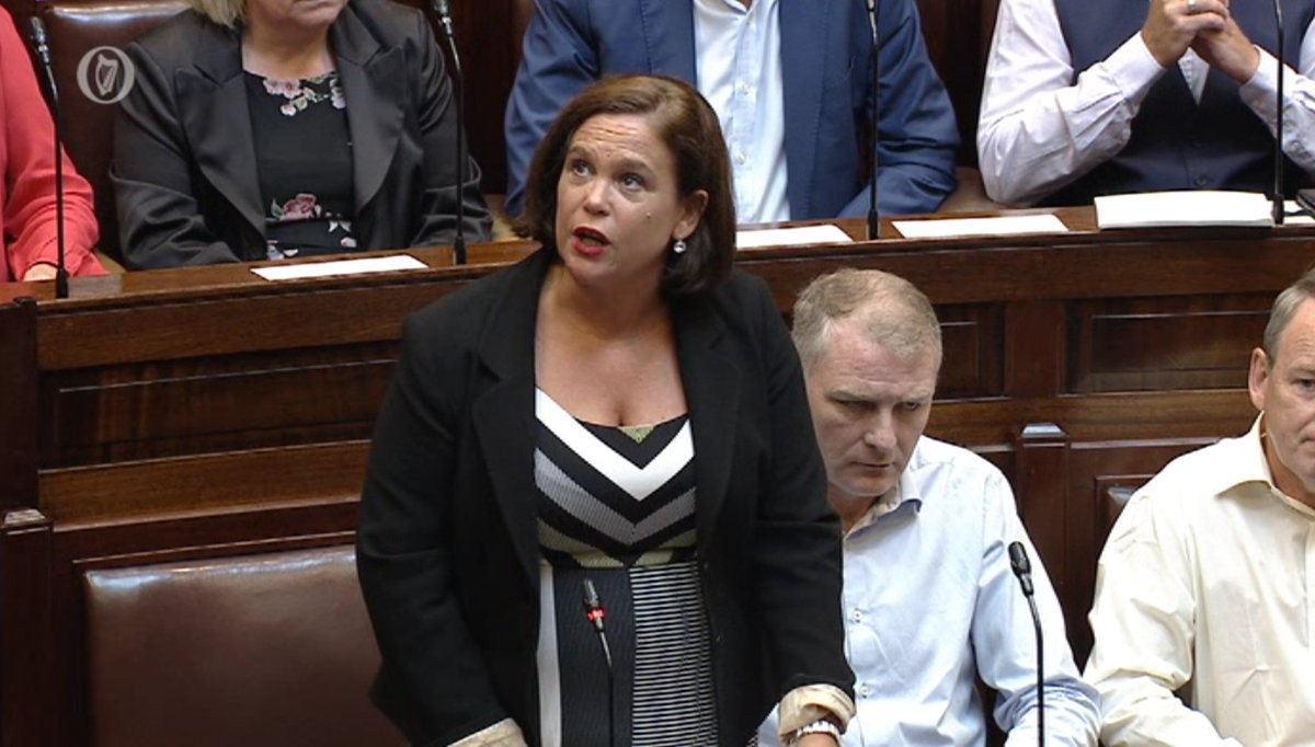 Mary Lou McDonald welcoming Paddy Agnew to the Dáil.