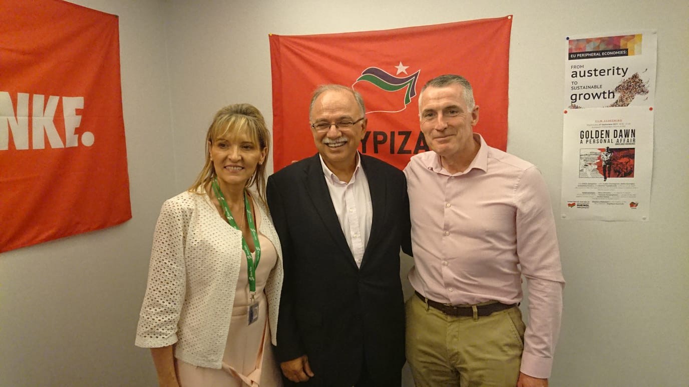 Declan Kearney and Martina Anderson with Dimitrios Papadimoulis