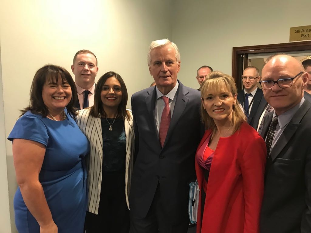 Martina Anderson MEP and Sinn Féin MPs with Michel Barnier in Leinster House today.