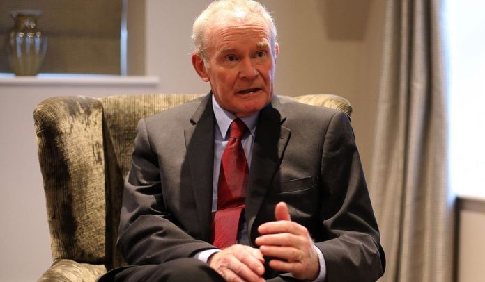 Martin McGuinness speaking to the media following his resignation.