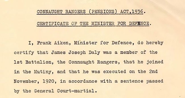 Connaught Rangers mutiny Pension