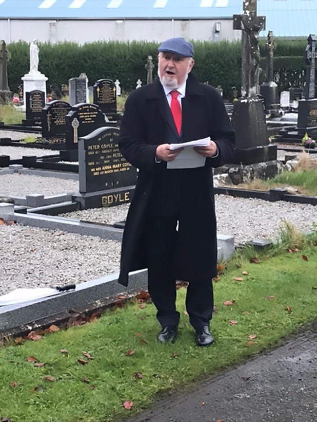 Former Sinn Féin Dáil Deputy Caoimhghín Ó Caoláin delivering the address on the occasion of the centenary of Vol. Michael Kelly’s death