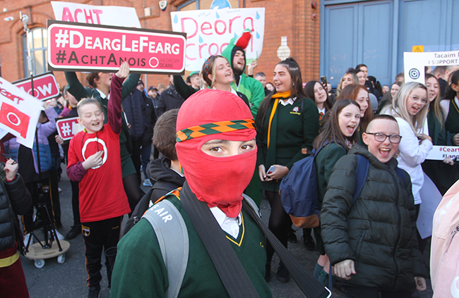 Students and pupils from the Belfast’s Irish medium schools protesting outside the Education Authority’s office on 1 March-5
