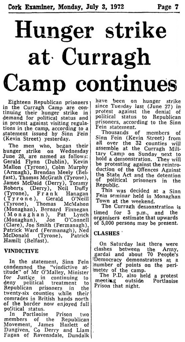 An article from The Cork Examiner dated 3rd July 1972 provides the backdrop to the October escape