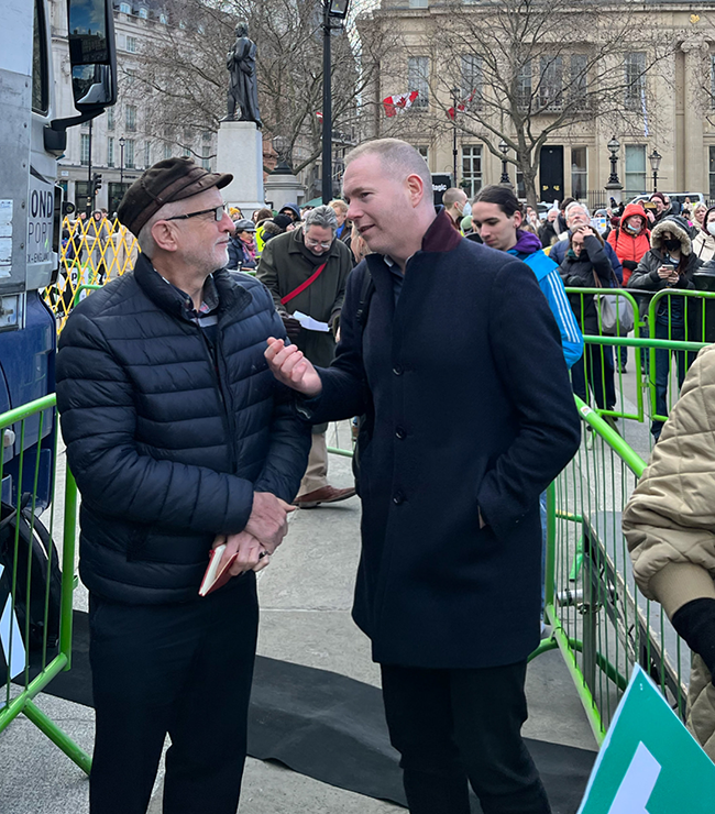 Sinn Féin MP Chris Hazard with former Labour party Leader Jeremy Corbyn