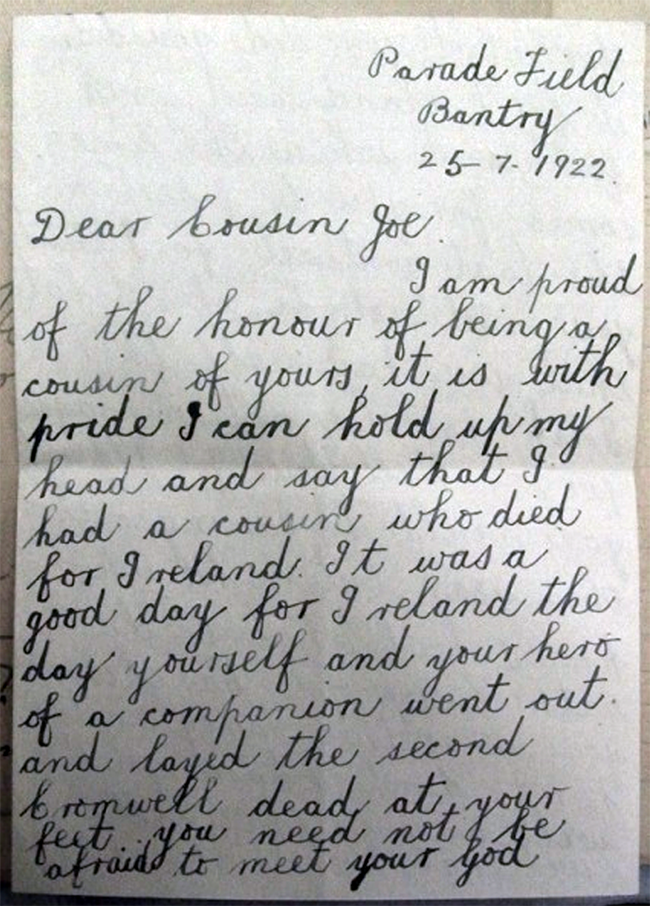 A letter to Joseph O’Sullivan while waiting for his execution