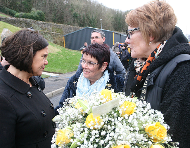 Mary Lou McDonald with relatives of Gerald Donaghey